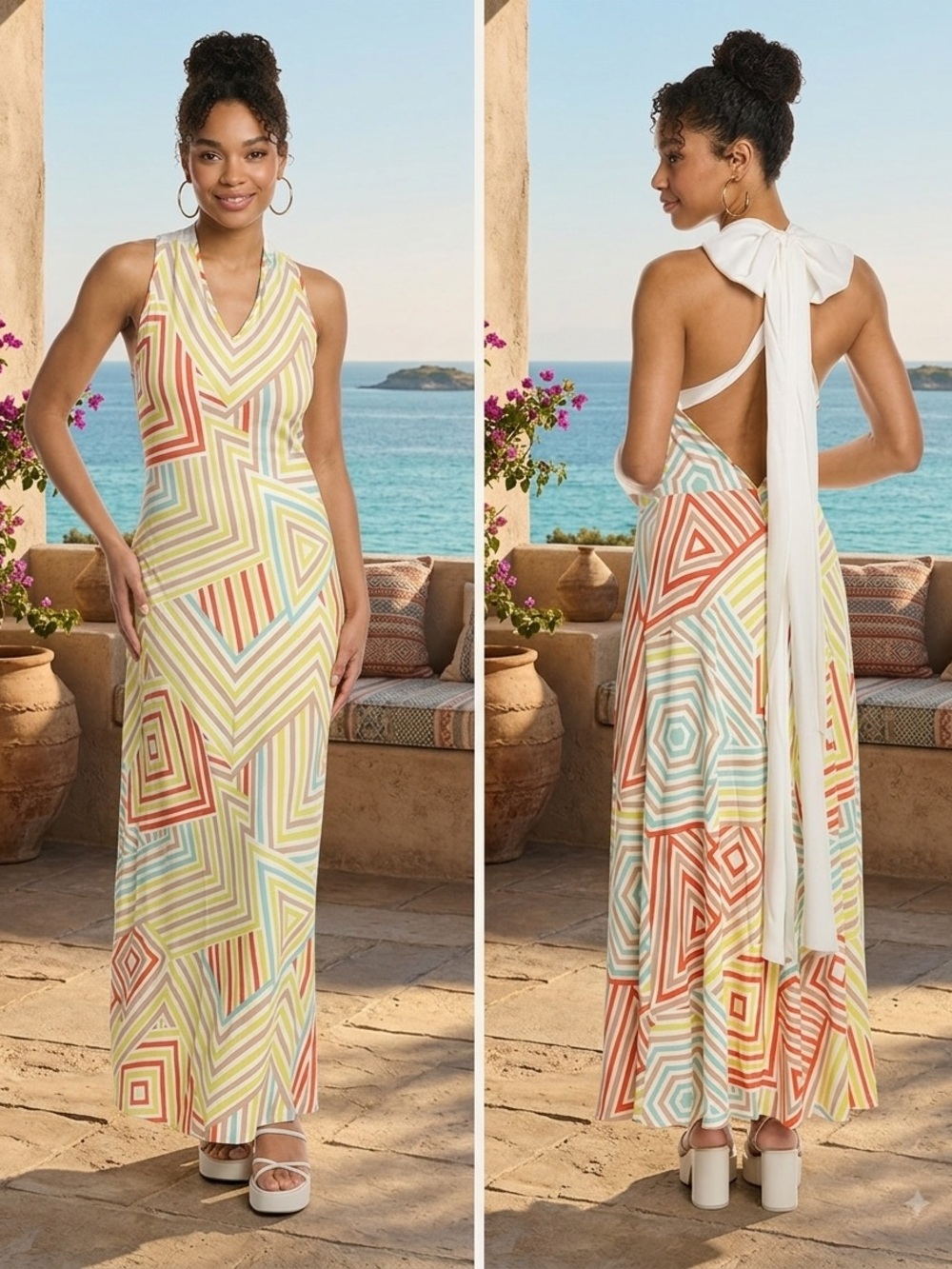 Mission Geo-Print Backless Maxi Dress in Multi size Small
